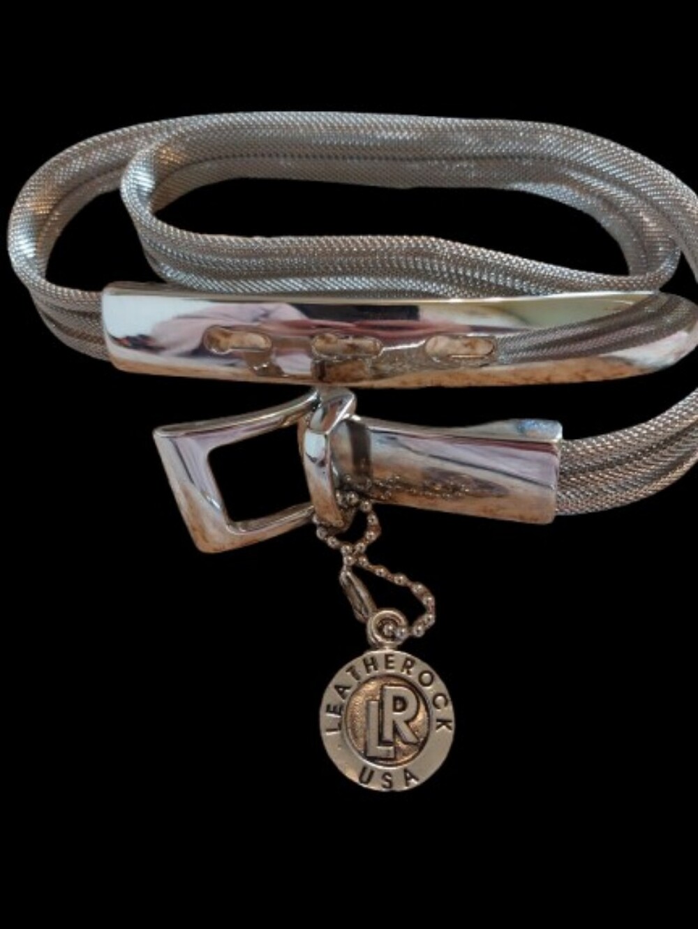 Leatherock USA Silver Mesh Belt with Logo Charm/ Ceinture Mode En Metal + Logo💖